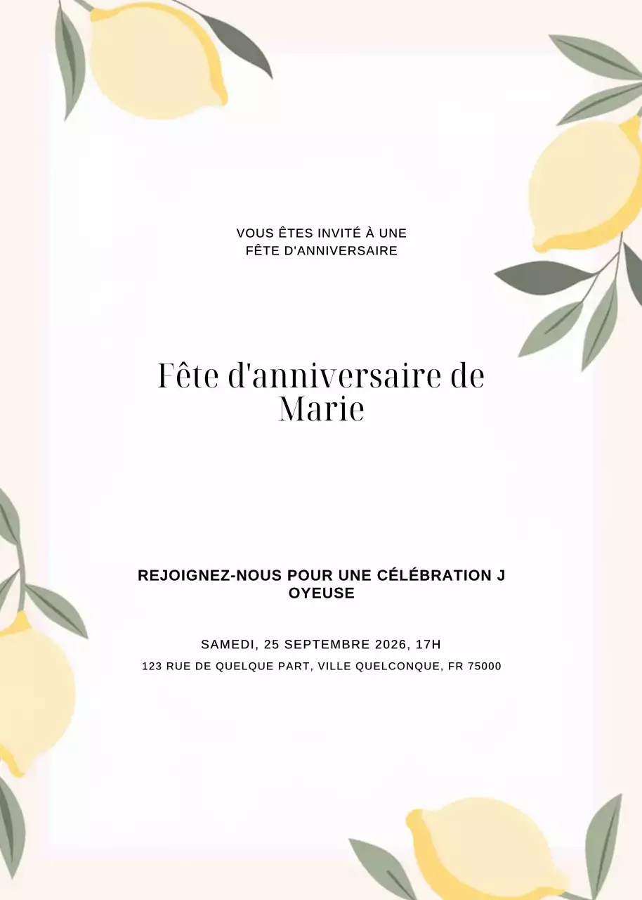 Invitation d'anniversaire élégante jaune