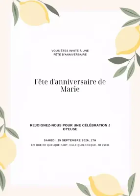 Invitation d'anniversaire élégante jaune
