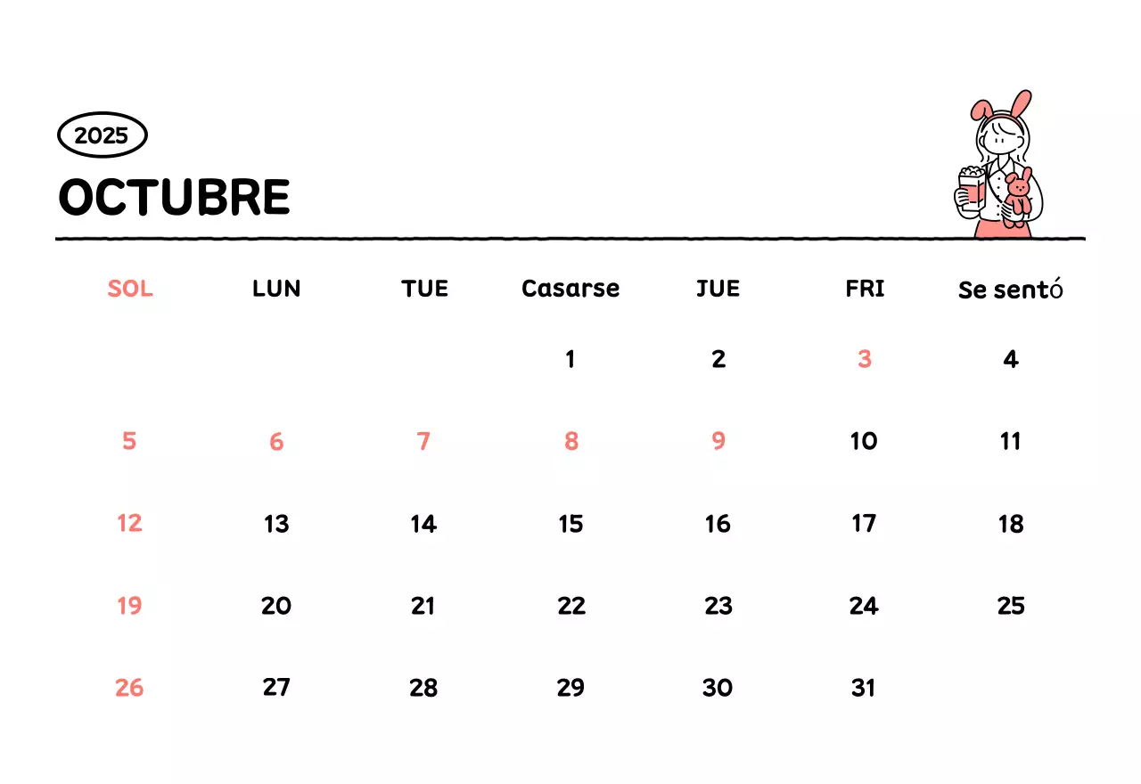 Calendario ilustrado con un bonito estilo de líneas