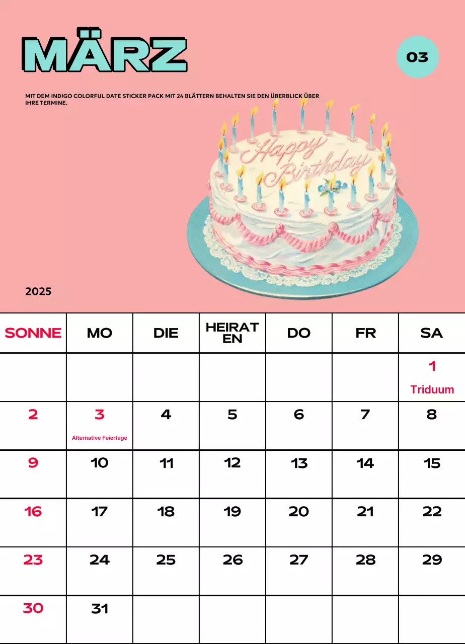 Bunte Kalender mit einer Vielzahl von Retro-Illustrationen