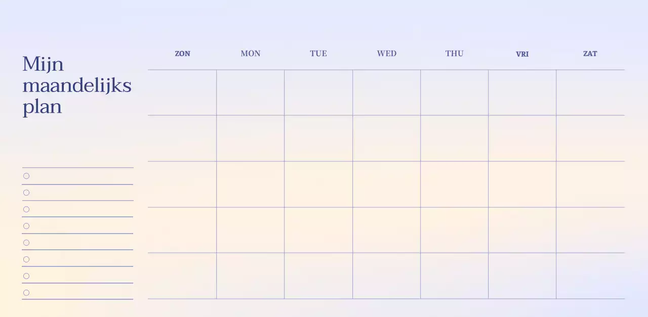 Minimalistische kalender met kleurverloop