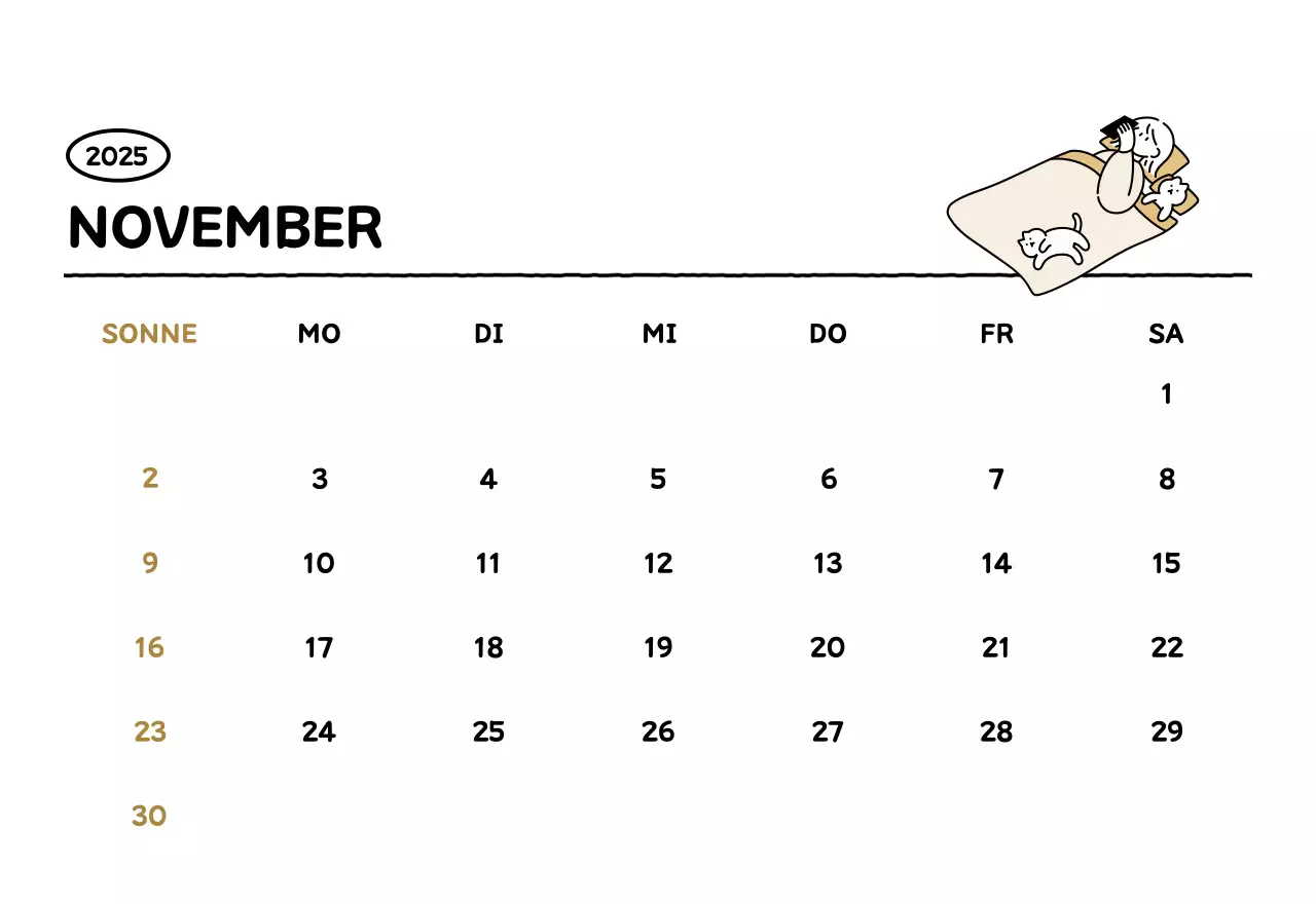 Illustrierter Kalender mit schönem Linienstil