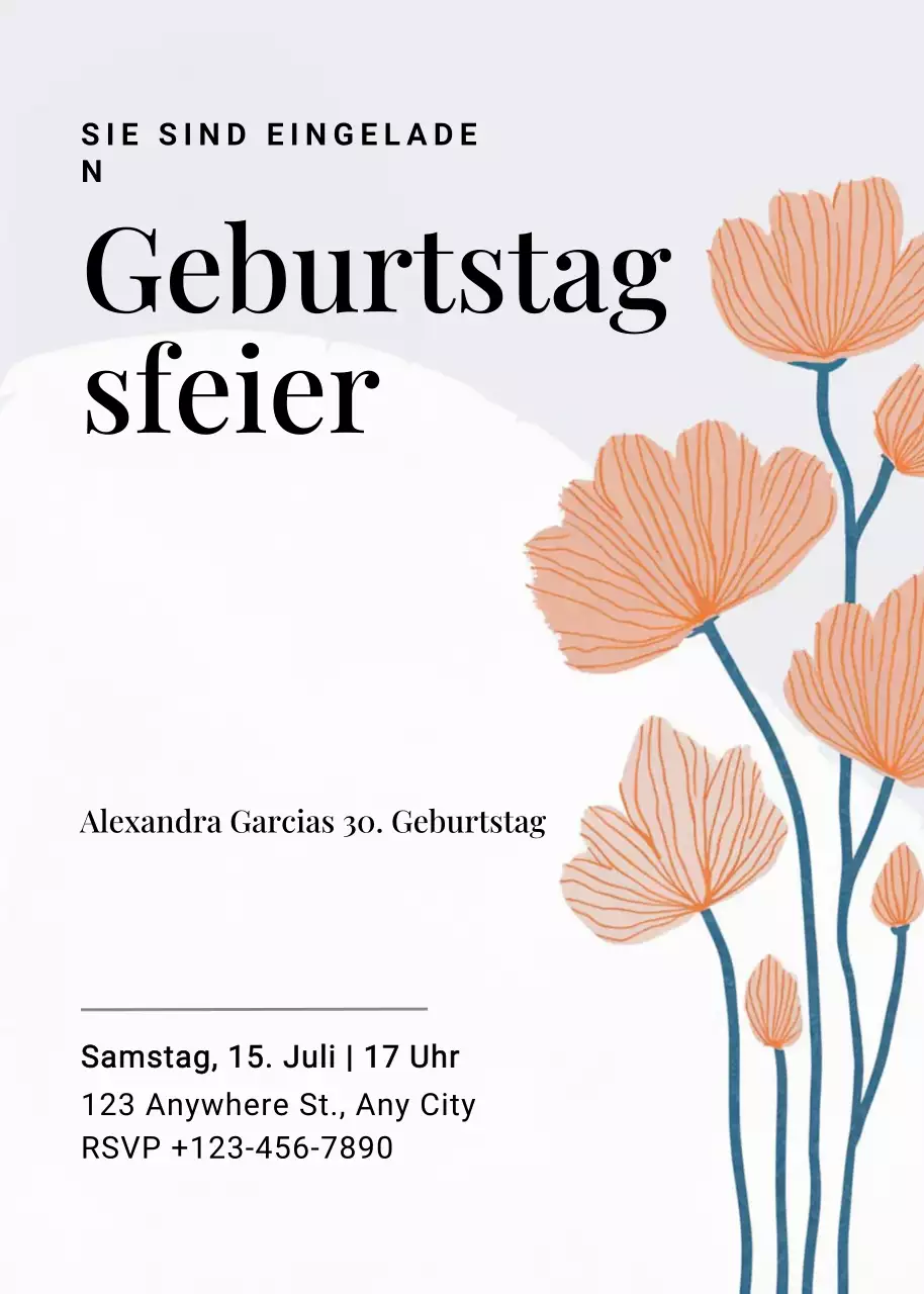 Beige Floral Geburtstagseinladung