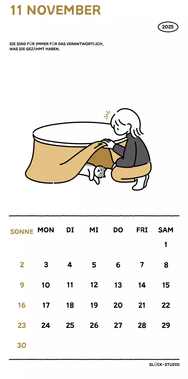 Illustrierter Kalender mit schönem Linienstil