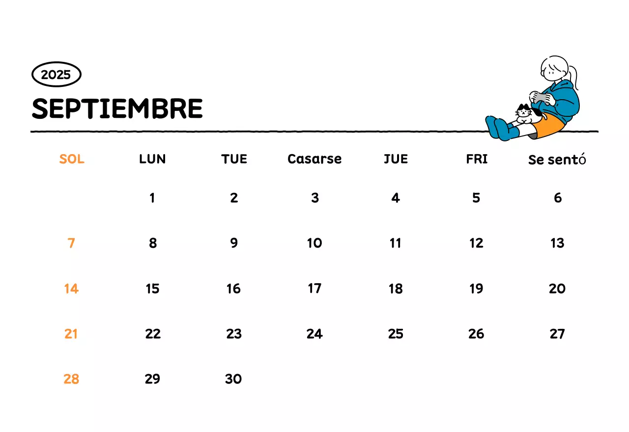 Calendario ilustrado con un bonito estilo de líneas