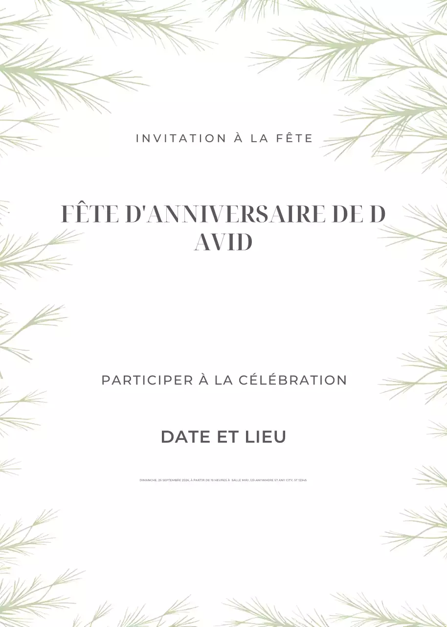 invitation d'anniversaire minimaliste verte