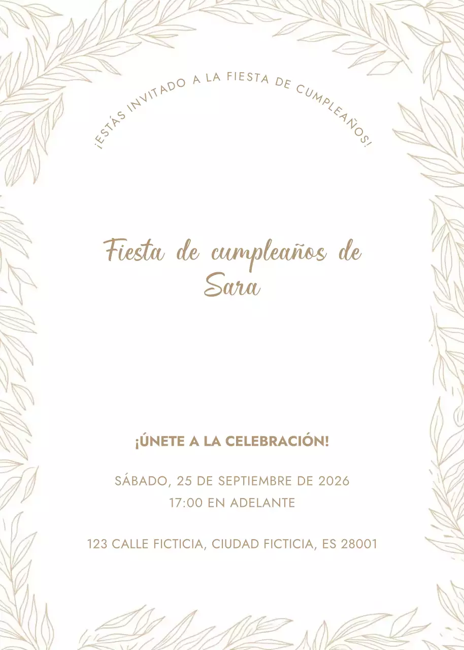 Invitación de cumpleaños elegante beige