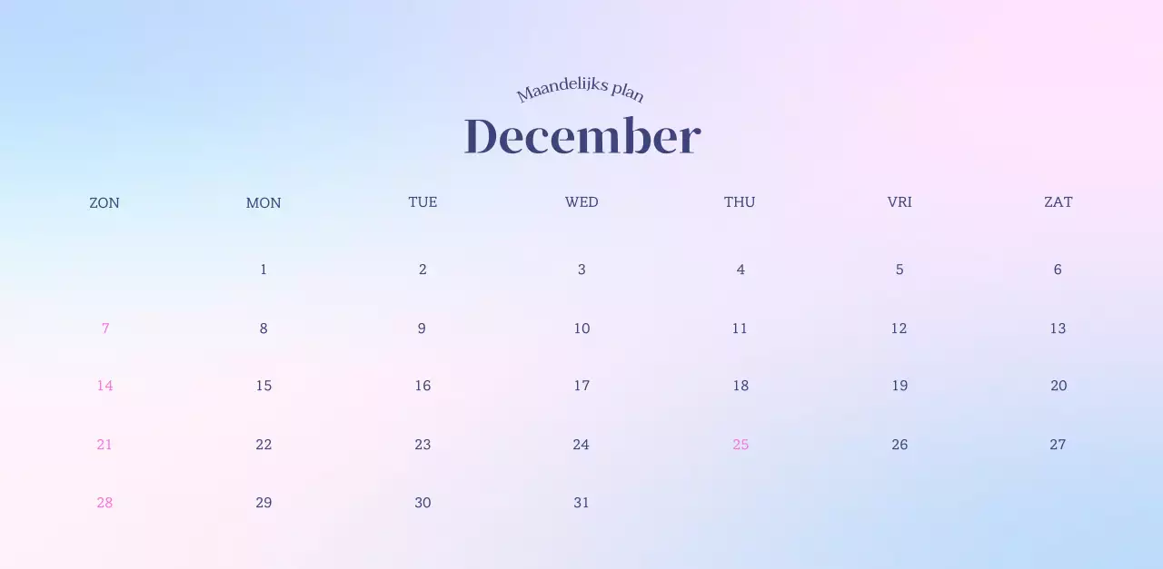 Minimalistische kalender met kleurverloop