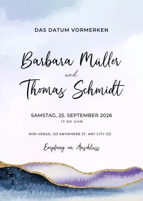 Blaue elegante Hochzeitseinladung