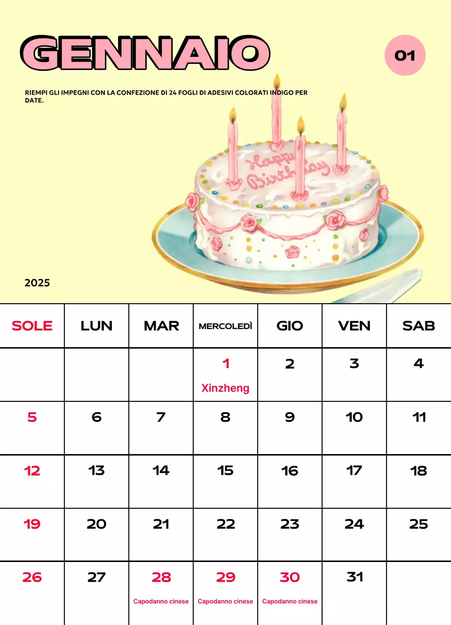 Calendari colorati con una varietà di illustrazioni retrò