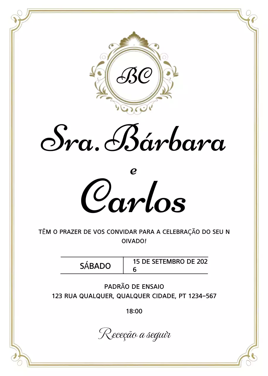 Convite de noivado dourado e elegante