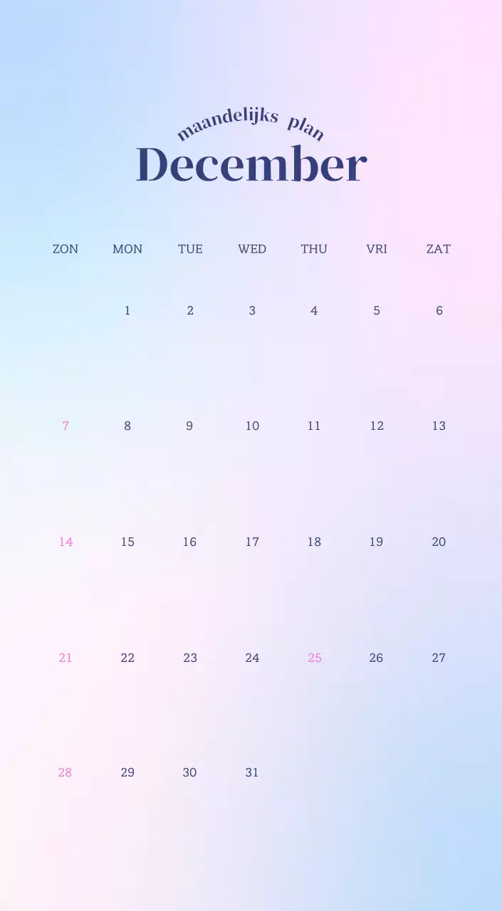 Minimalistische kalender met kleurverloop