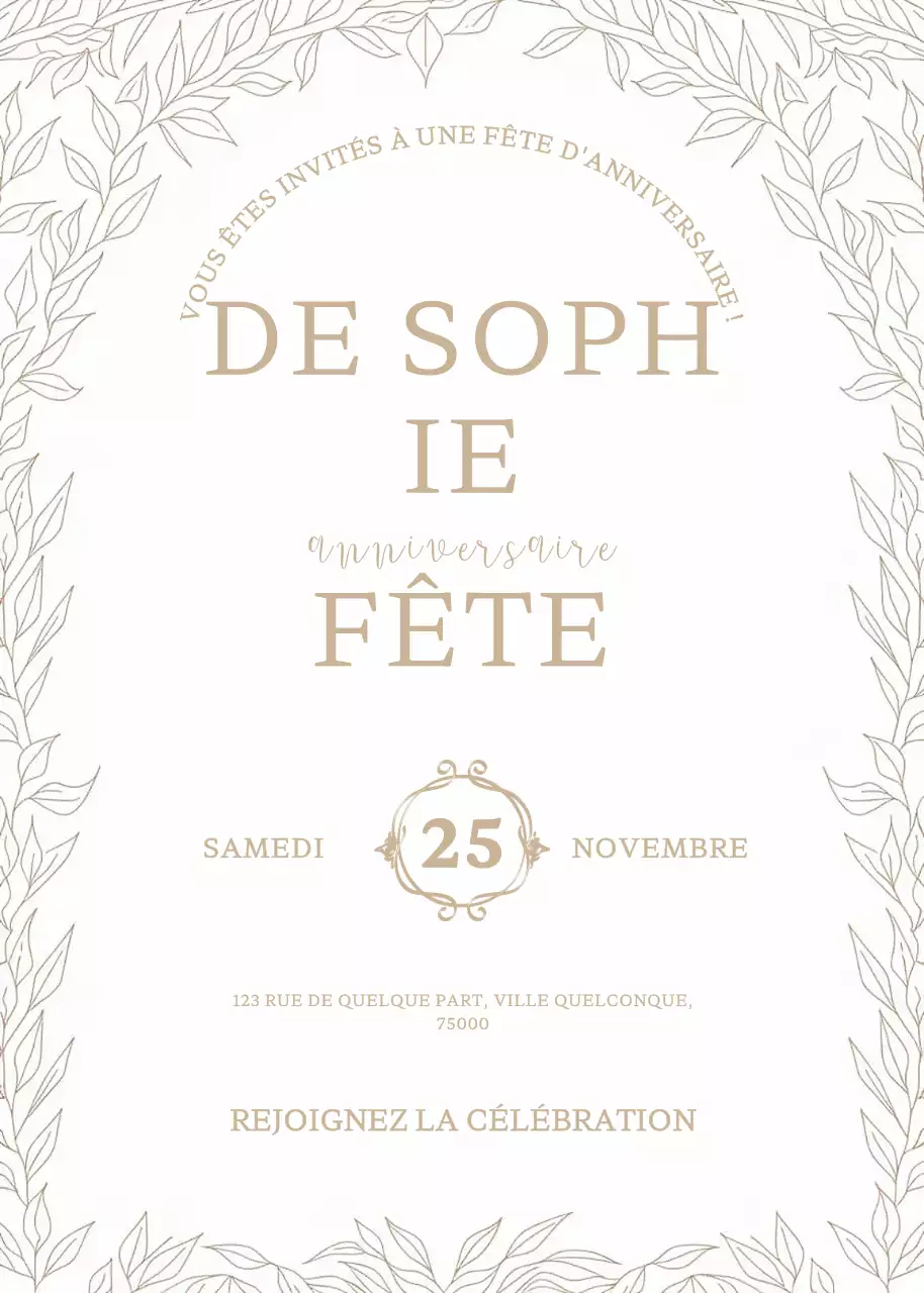 Beige Elegant Birthday Invitation