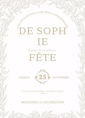 Beige Elegant Birthday Invitation