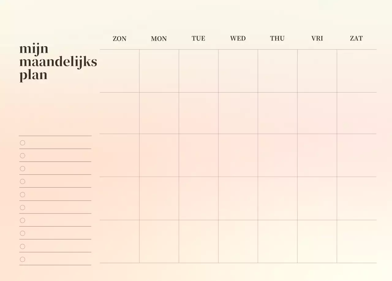 Minimalistische kalender met kleurverloop