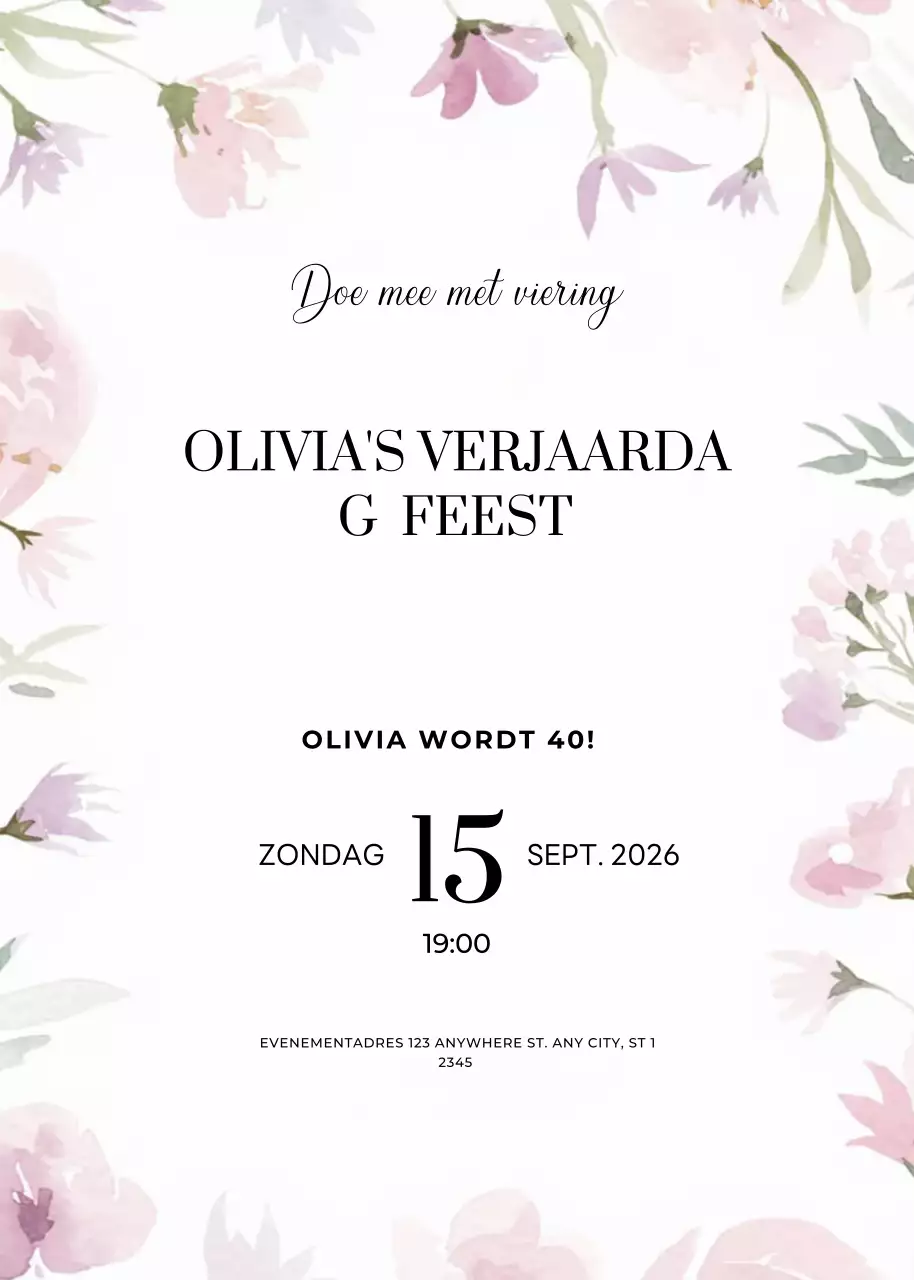 roze gebloemde verjaardagsuitnodiging