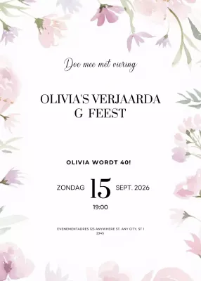 roze gebloemde verjaardagsuitnodiging