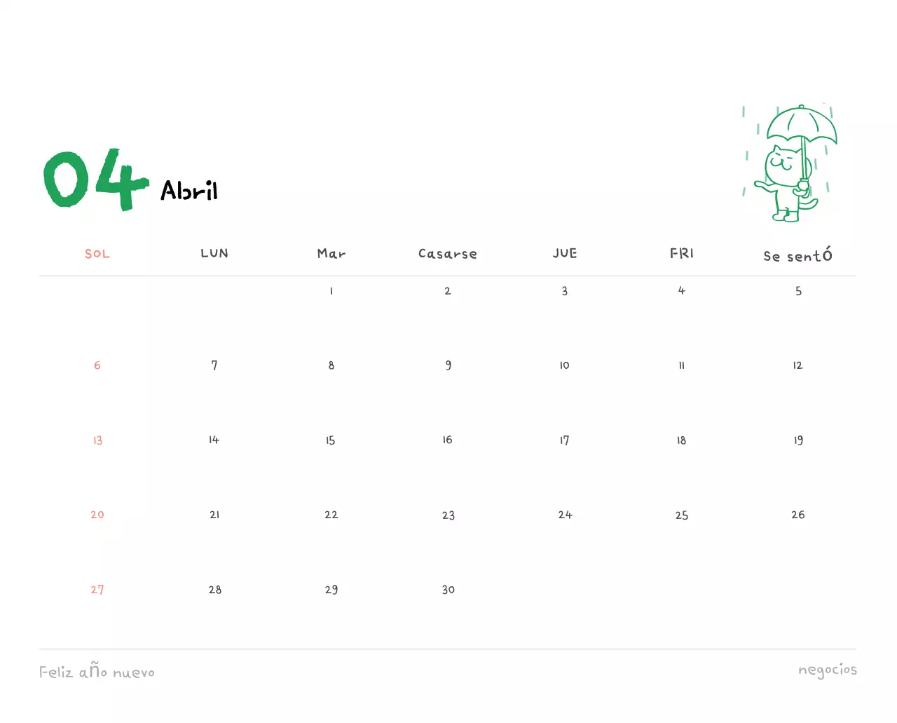 Calendario diario en marfil