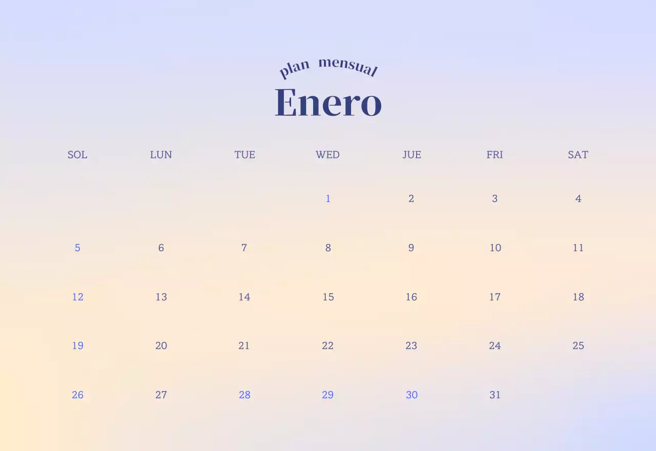 Calendario minimalista degradado