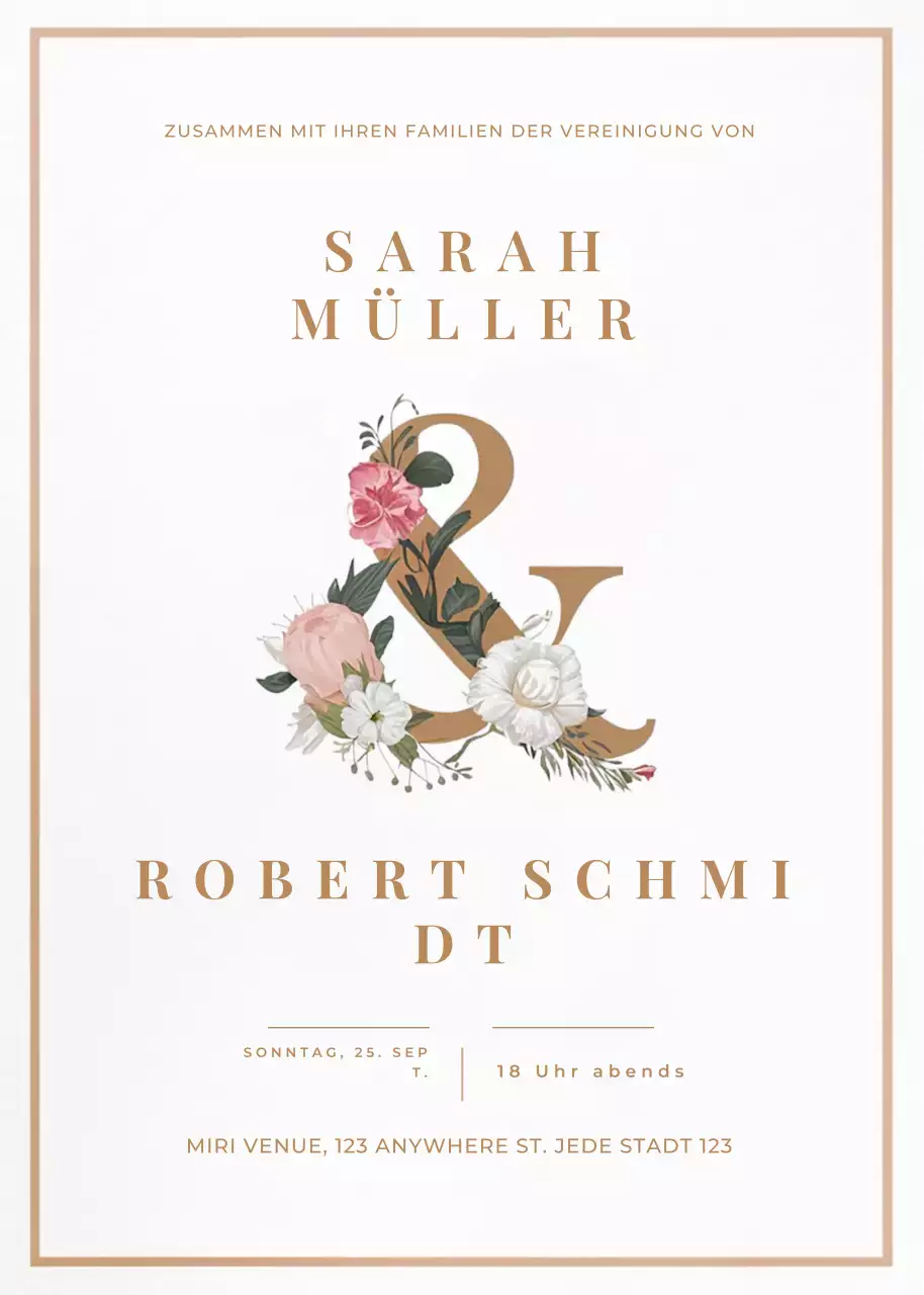 beige elegante Hochzeitseinladung