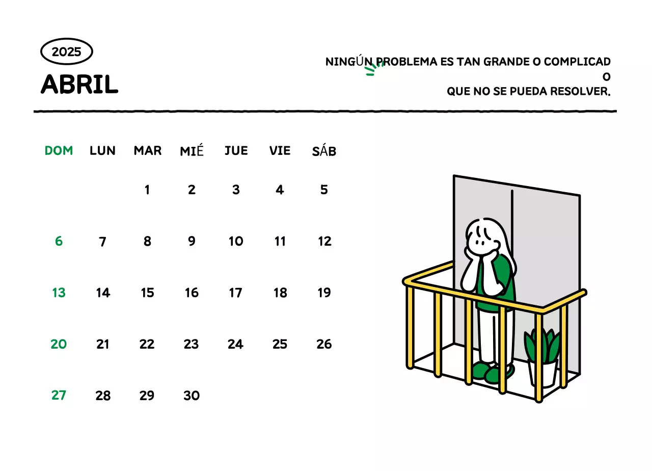 Calendario ilustrado con un bonito estilo de líneas