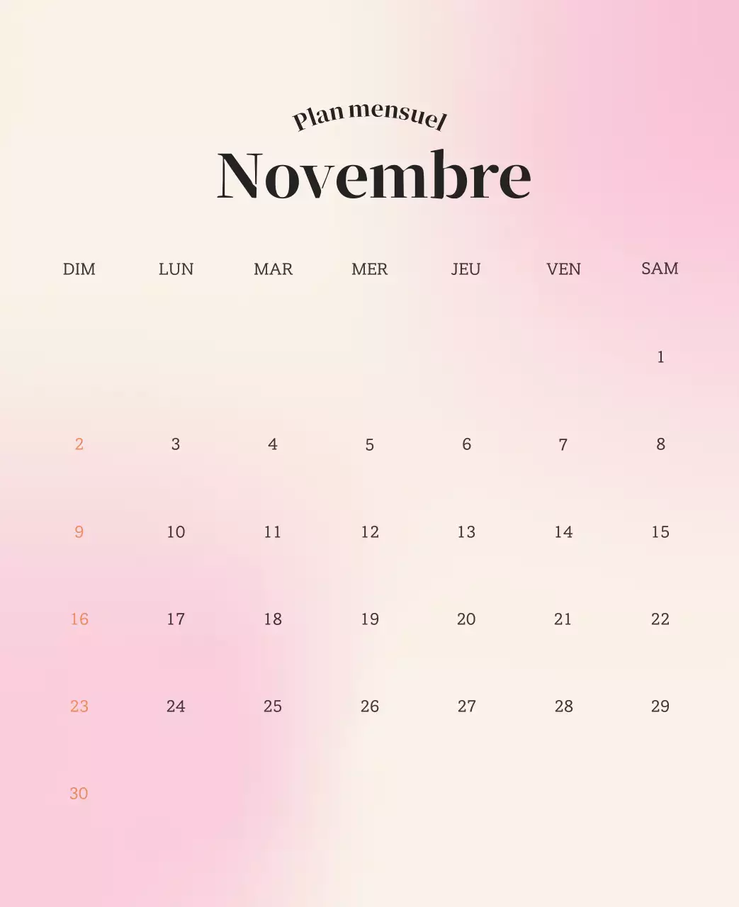 Calendrier minimaliste dégradé