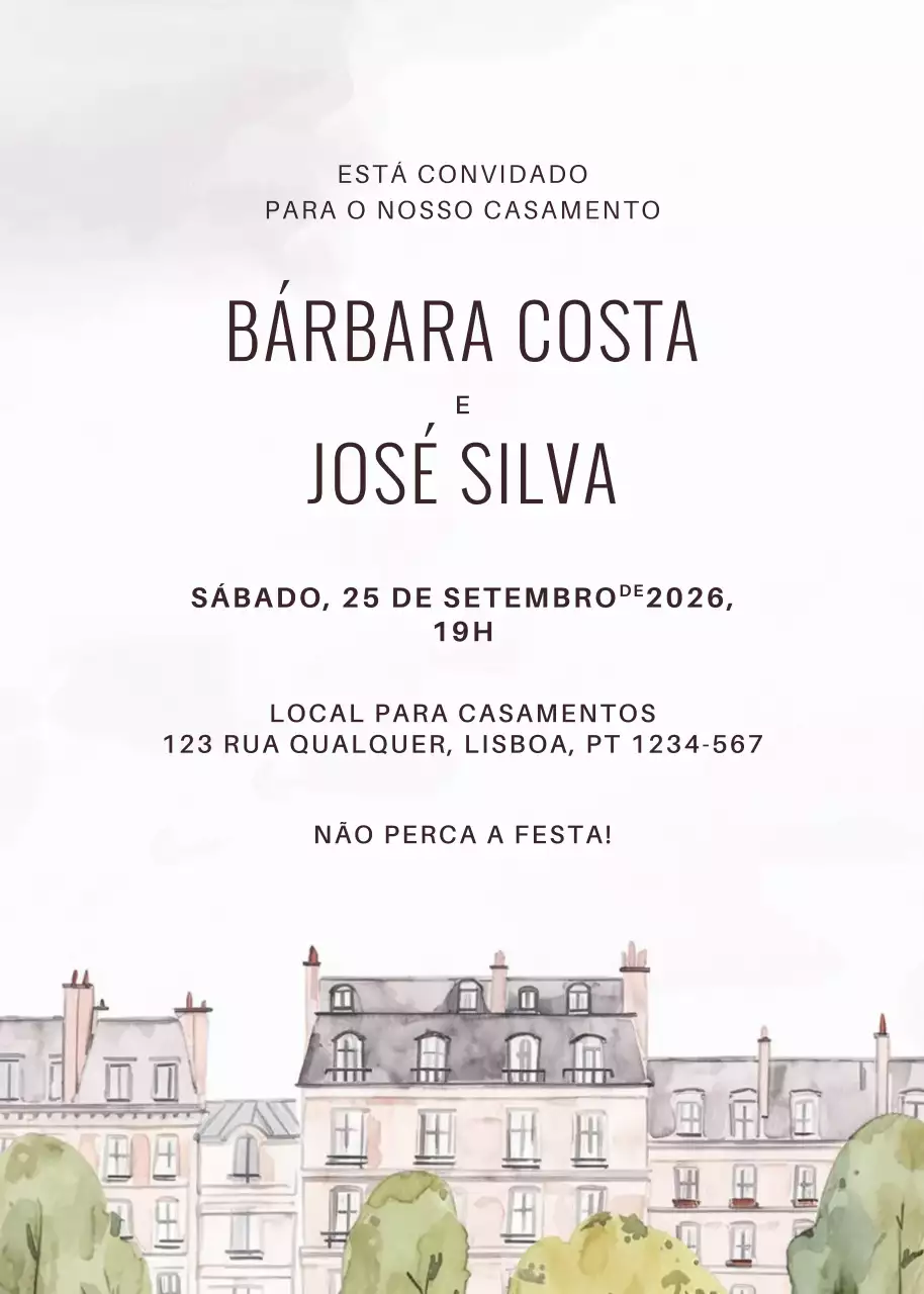 Convite de casamento bege e elegante