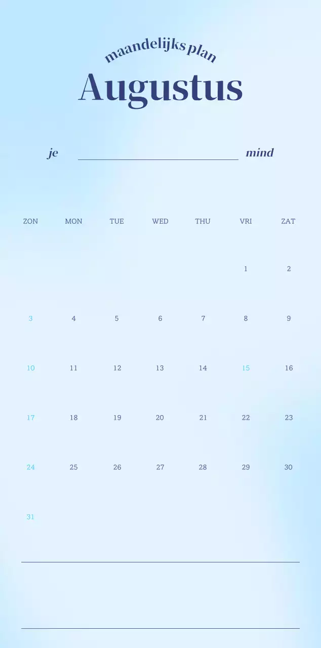 Minimalistische kalender met kleurverloop