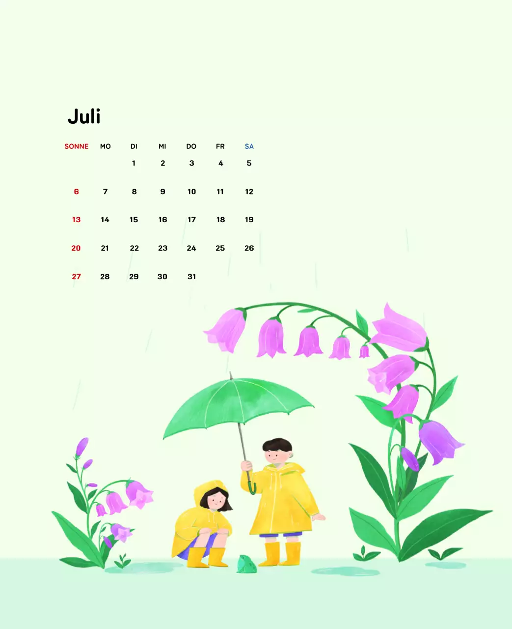 Neujahrskalender mit warmen Illustrationen