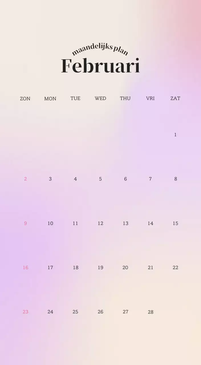 Minimalistische kalender met kleurverloop