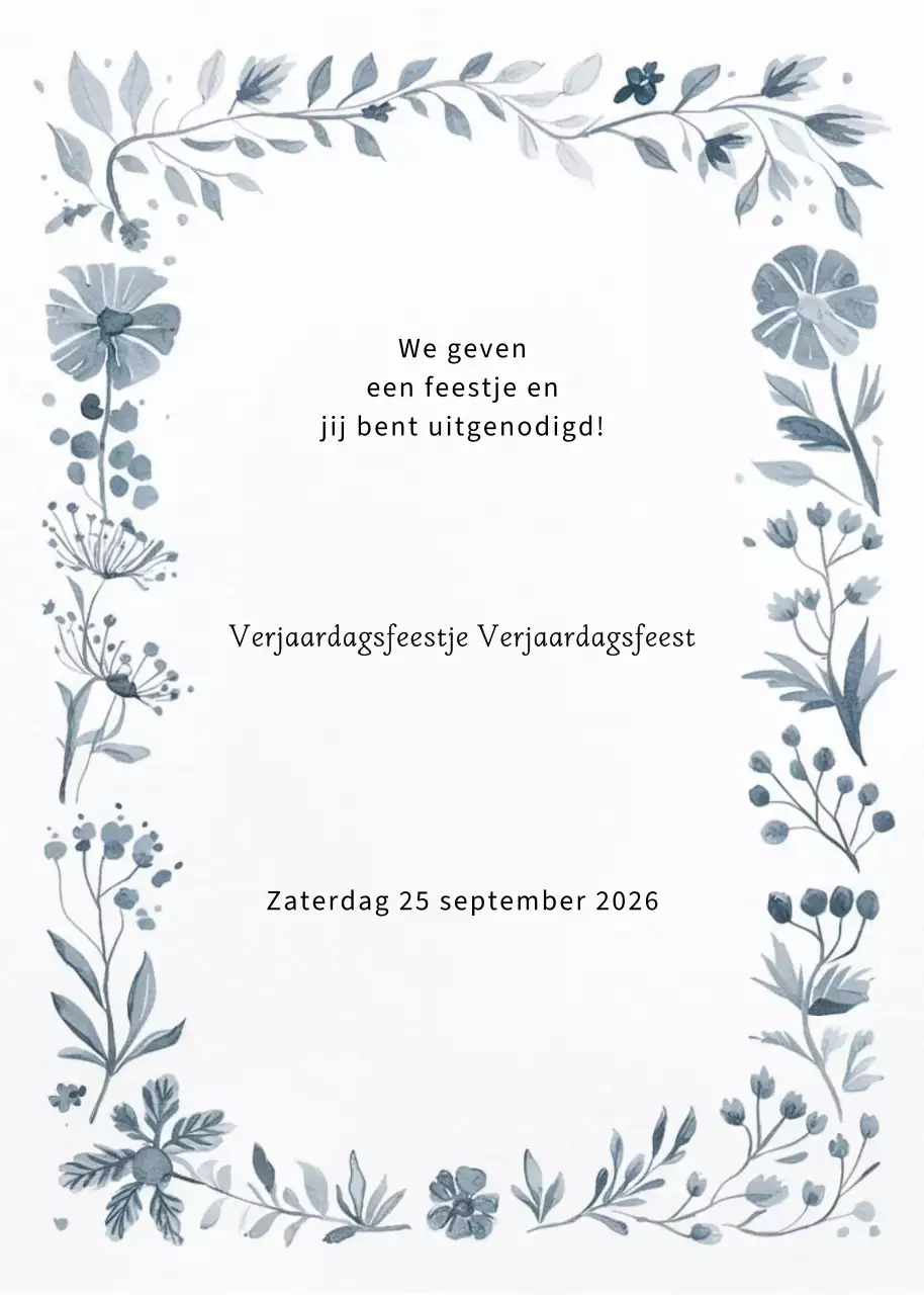 Grijs gebloemde verjaardagsuitnodiging