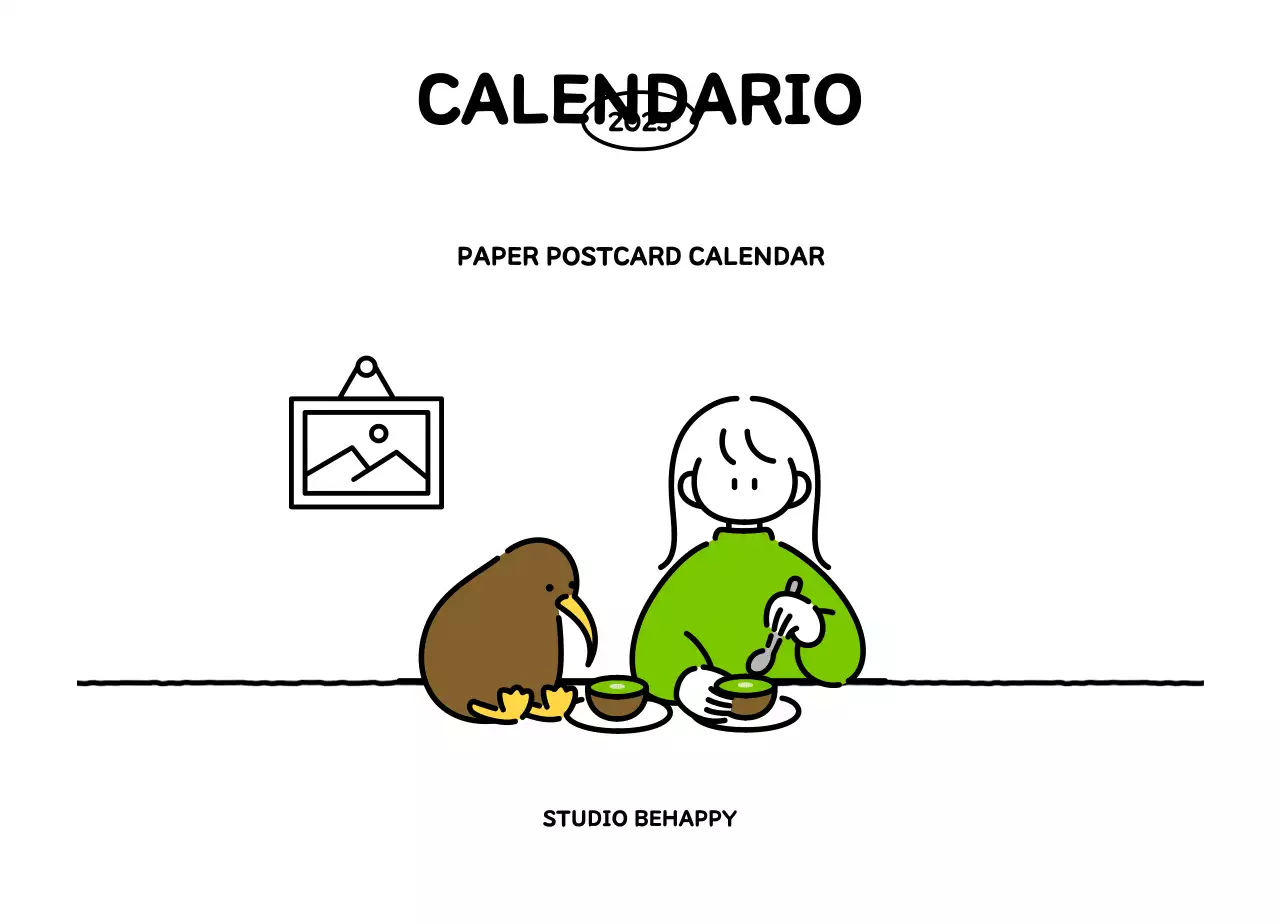 Calendario illustrato con un grazioso stile di linee