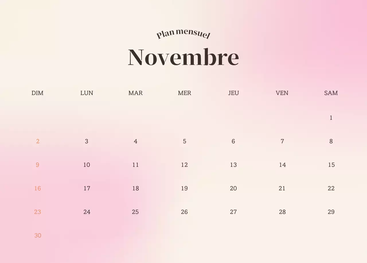 Calendrier minimaliste dégradé