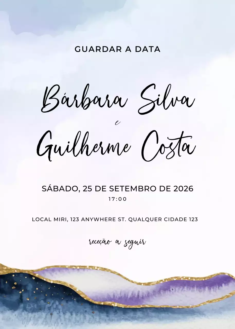 convite de casamento elegante azul