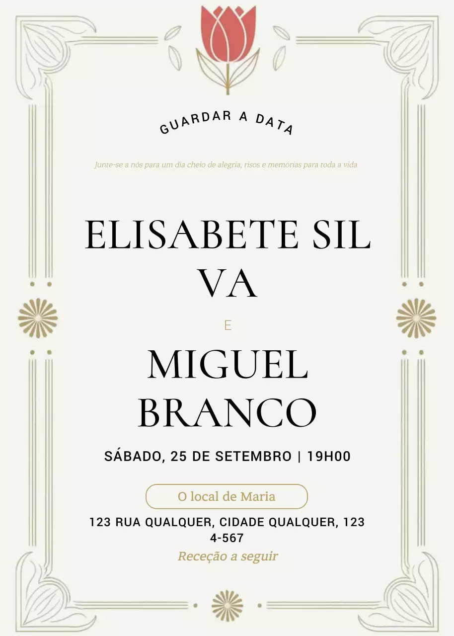 Convite de casamento bege e elegante