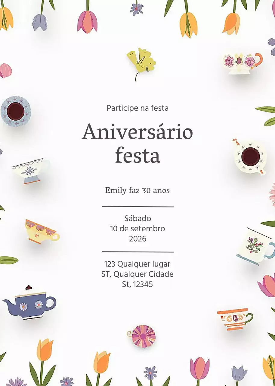 Convite de aniversário floral branco