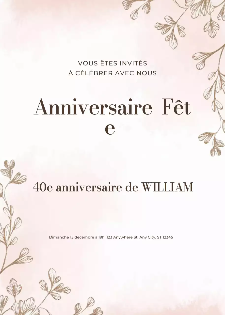invitation d'anniversaire beige et élégante