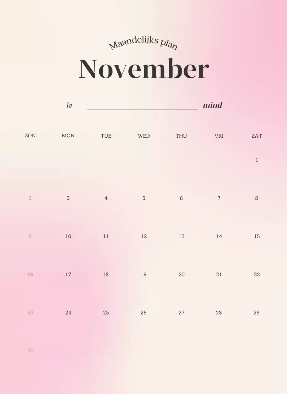 Minimalistische kalender met kleurverloop