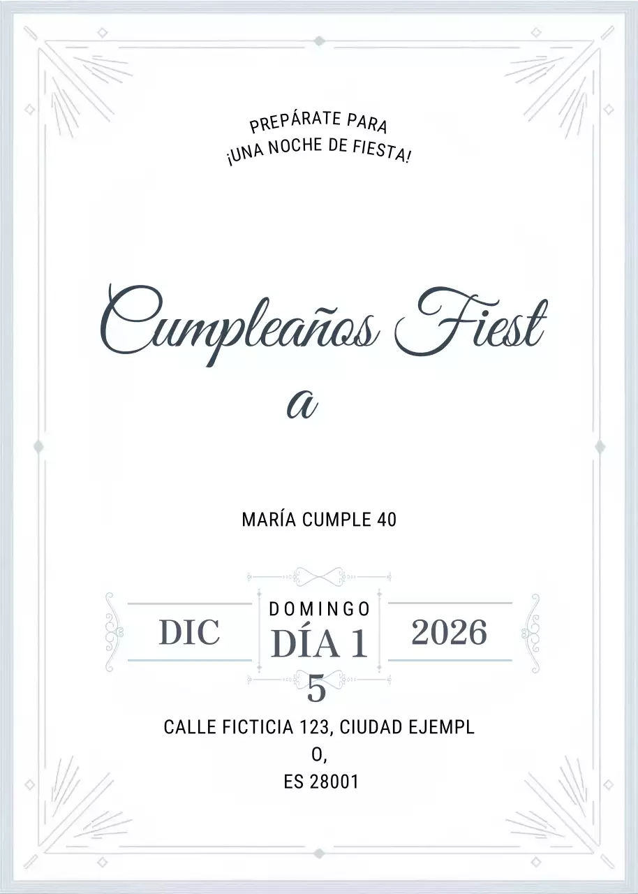 Elegante invitación de cumpleaños blanca