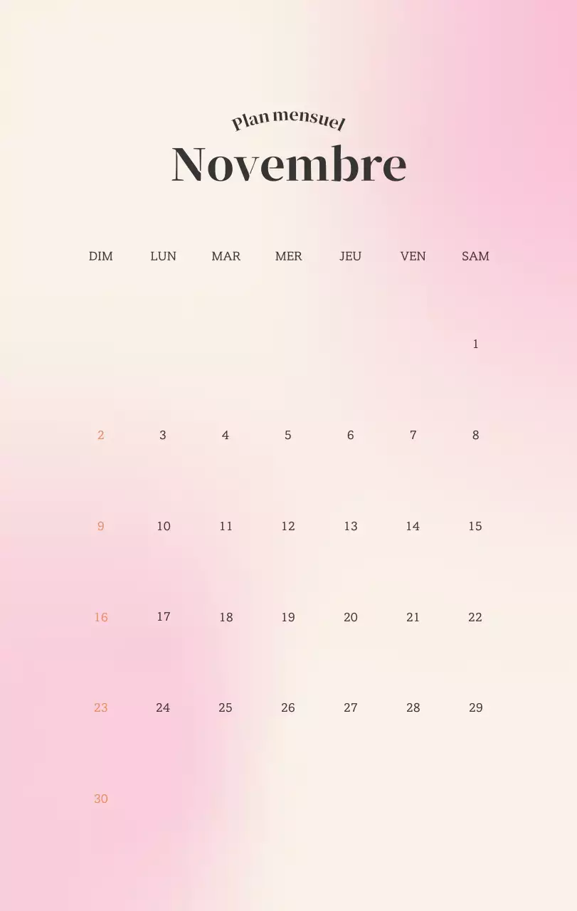 Calendrier minimaliste dégradé