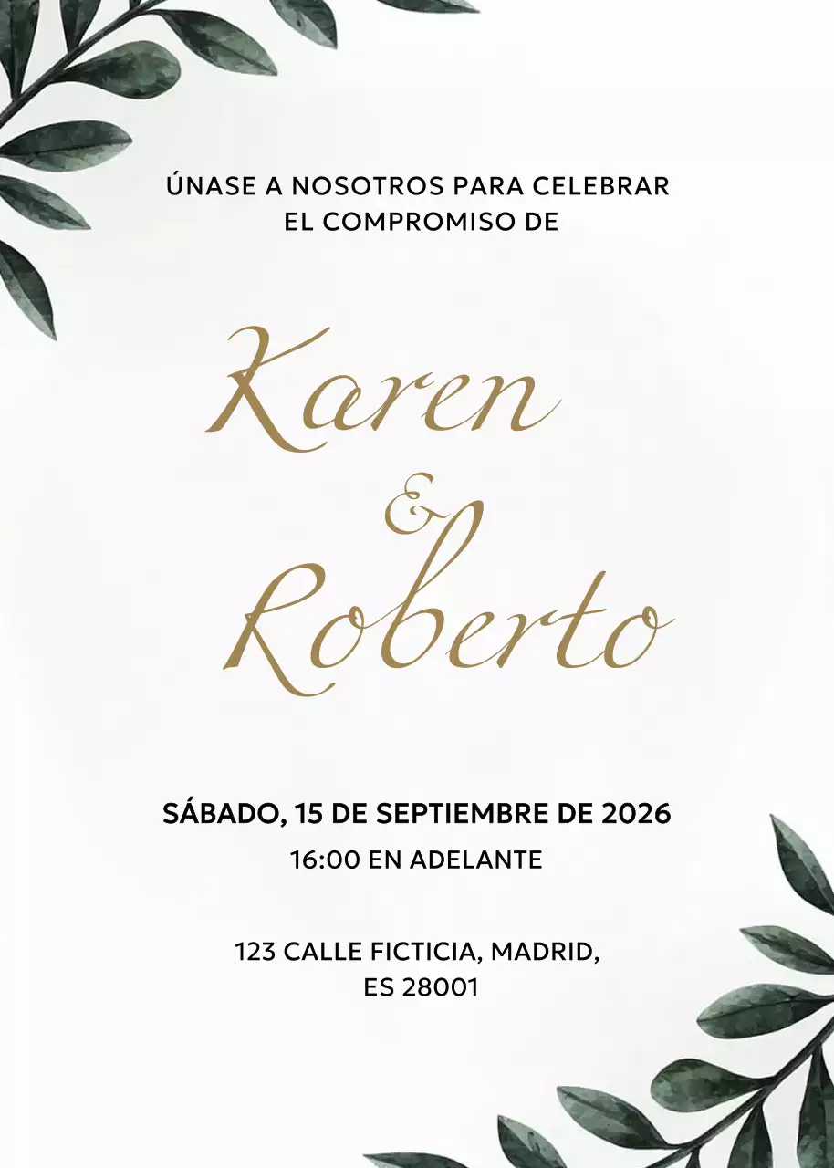 Invitación de compromiso blanca y elegante