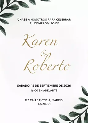 Invitación de compromiso blanca y elegante