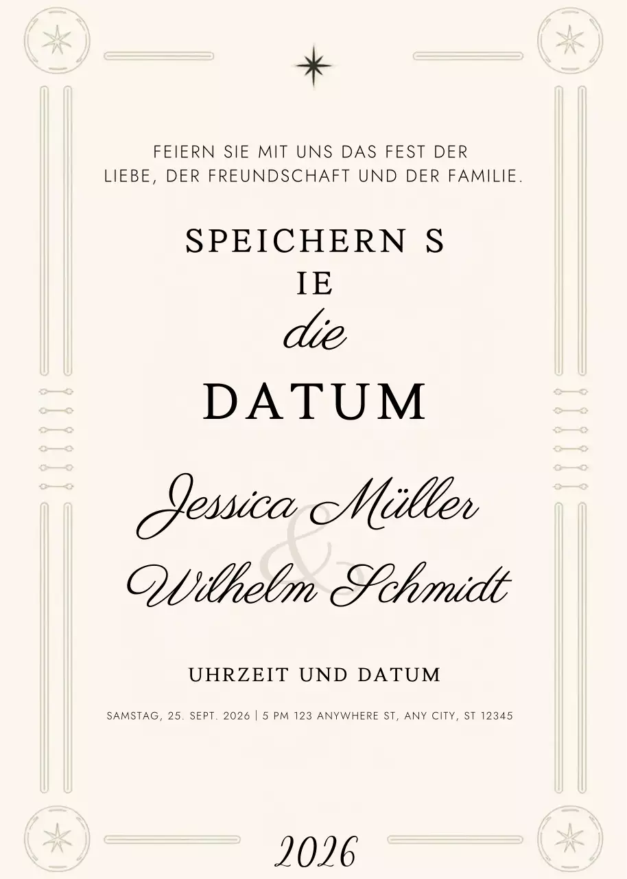 beige elegante Hochzeitseinladung