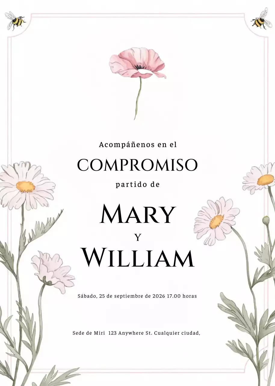 invitación de compromiso floral blanca