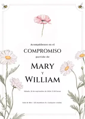 invitación de compromiso floral blanca