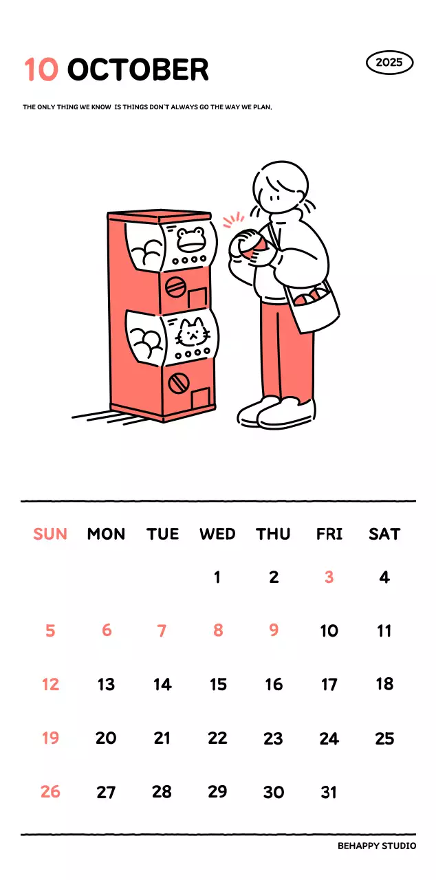 Illustrated calendar with a cute line style