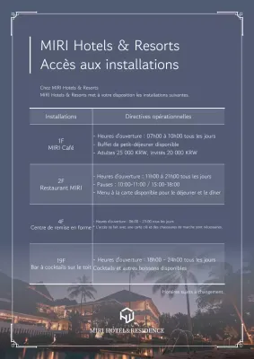 Un guide propre, en violet et blanc, des services offerts par les hôtels