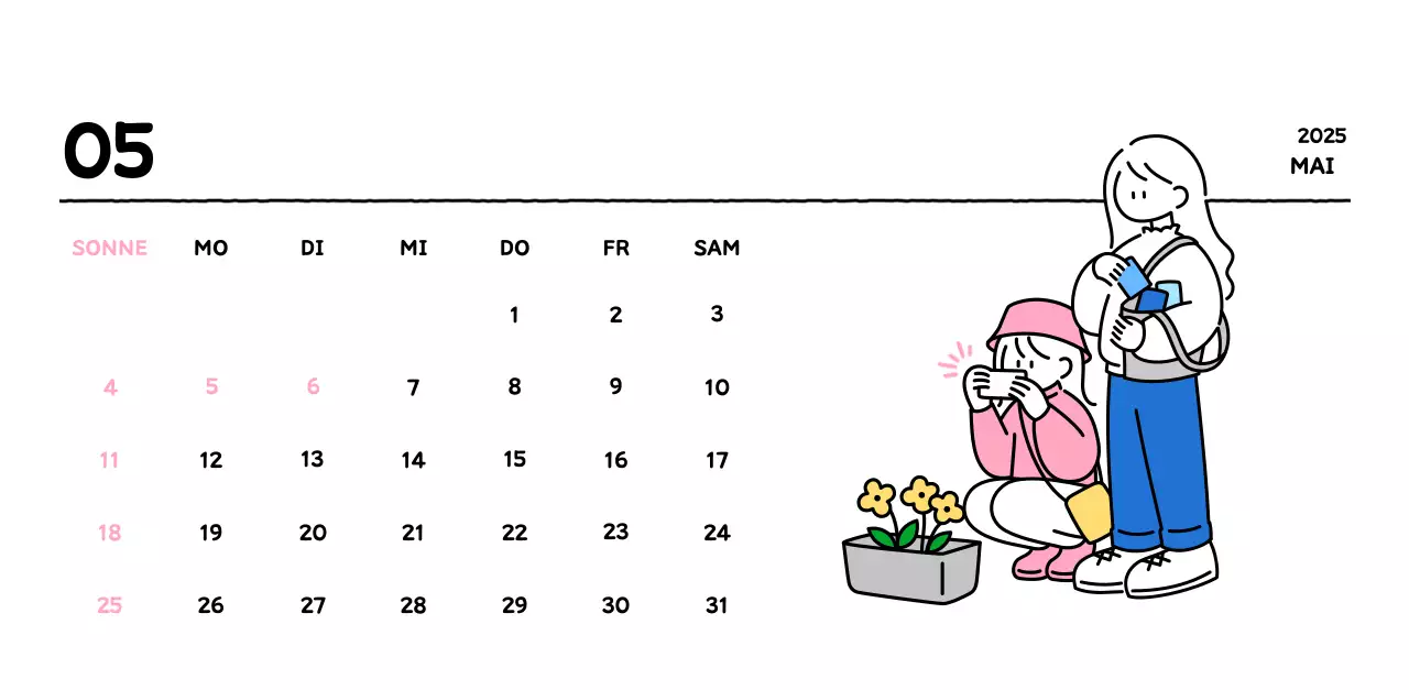 Illustrierter Kalender mit schönem Linienstil