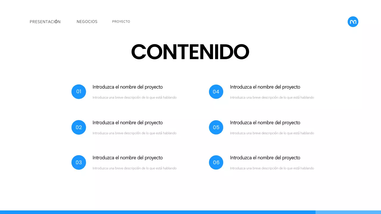 Un sencillo plan de empresa en blanco y azul