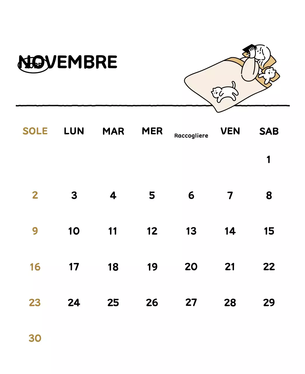 Calendario illustrato con un grazioso stile di linee